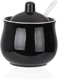Ceramic Sugar Bowl with Lid and Spoon, Black Porcelain Sugar Salt Pepper Storage Jar, 7 Ounces