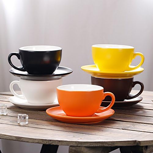Small Speciality Coffee Double Espresso Cup and Saucer, Small Cappuccino New Bone China for Coffee Shop and Barista (Matte Yellow, 5 oz)