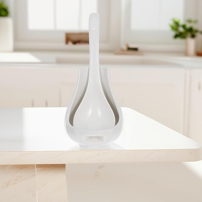 Luxshiny Large Ceramic Soup Spoon with Spoon Rest Porcelain Rice Porridge Ladle for Kitchen Serving and Tabletop Utensil Holder 8.85X2.55X0.78In