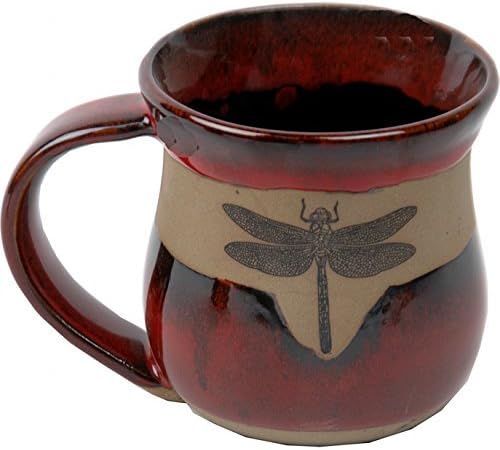ALWAYS AZUL POTTERY Dragonfly Mug in Real Red Glaze - Handmade Ceramic Coffee Mug - Stylish and Unique Handcrafted Artistic Drinkware - Polished Clay Cups, Great for Coffee, Tea, and Art Lovers