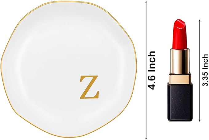 Ceramic Jewelry Tray, Personalized Initial Ring Dish, Elegant Trinket Tray for Rings Earrings Bracelet Necklaces, White Decorative Jewelry Holder for Women Vanity, 4.5 Inch, Letter Z