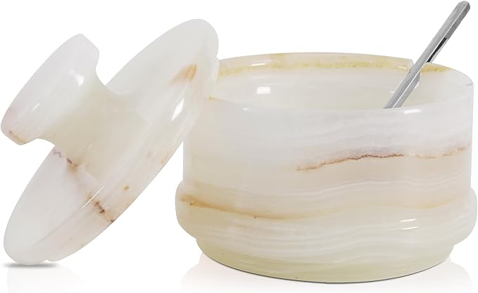 Radicaln Marble Salt Cellar with Lid 4" Inch White Onyx Handmade Salt Jar & Table Salt Storage For Kitchen Countertop, Ideal Salt Container, Salt Dish & Sugar Bowl For Tabler Counter, Spice Jar