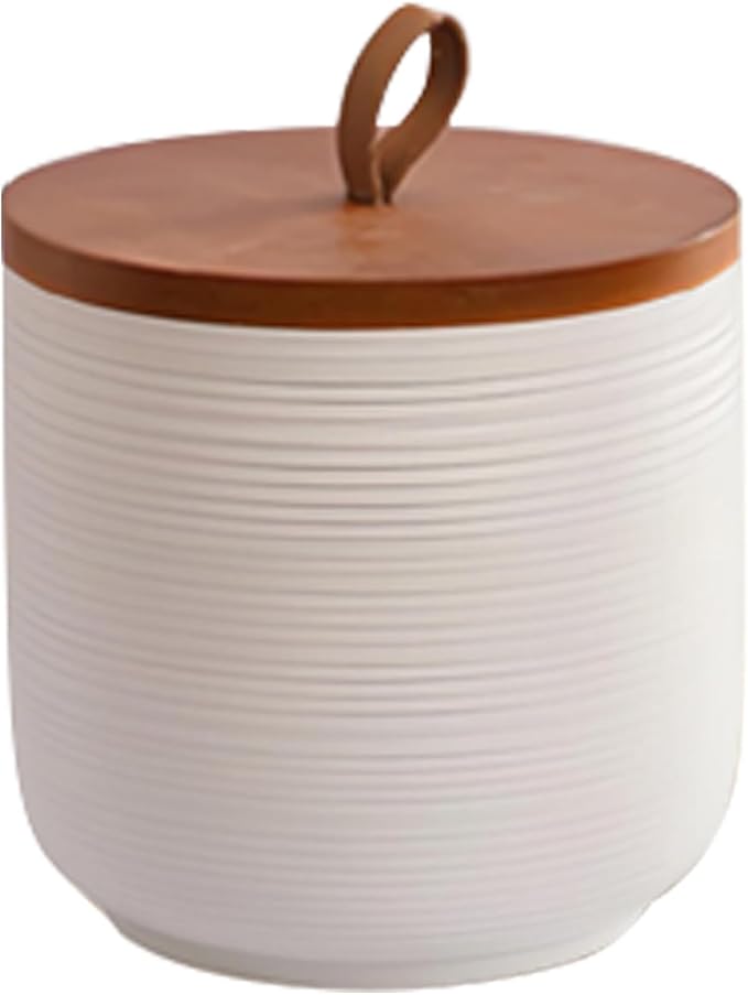 Food Storage Jar Strong Ceramic Storage Canisters with Airtight Wooden Lid,Kitchen Storage Containers for Serving Coffee Beans, Tea, Sugar, Salt, Spices (Little white 9 oz)
