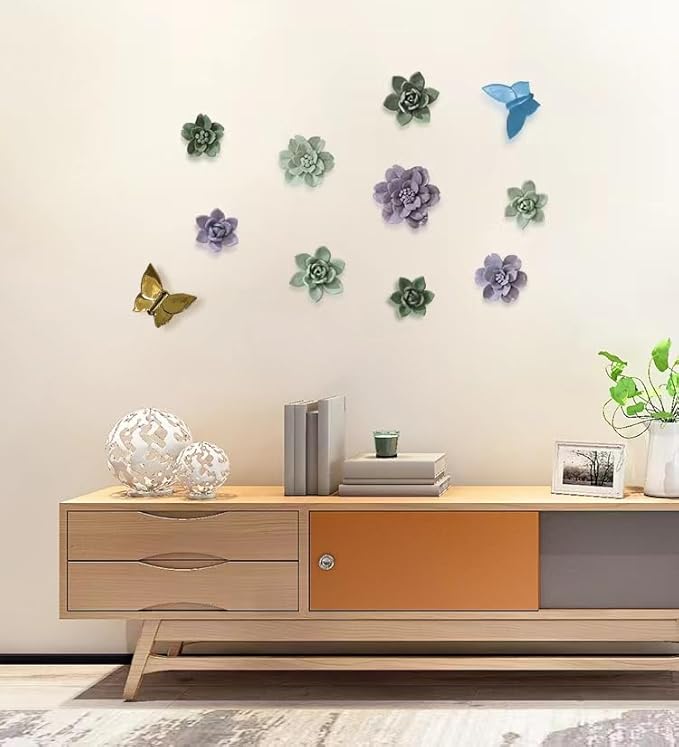 Snow Lotus，3.54" Ceramic Flower Wall Art, Artificial 3D Flower Wall Art, Handmade 3D Wall Art Hanging Sculpture, Porcelain Flower Wall Decoration for Home Office Decor (Light Green)
