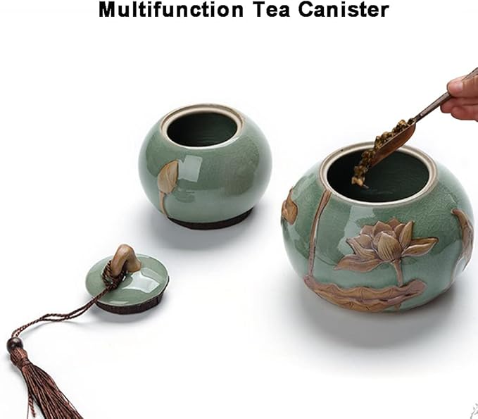 ARTLINE Airtight Lid Ceramic Tea Containers Tea Canister, Food Storage Jar Porcelain Tea Caddy Gourd Shape Design Sealed Loose Tea Tin Kichen Storage Container for Coffee Sugar, Nuts, Herb, Spice