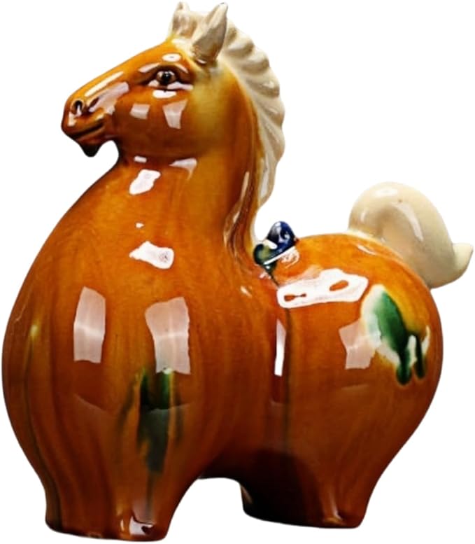 Chinese Style Sculpture Ceramic Couple Abstract Cute Pony Sculpture Home Decor Crafts Ornaments Orange Yellow Bow
