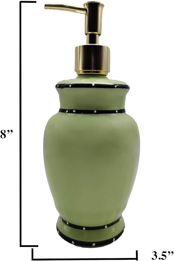 ACK Ceramic Hand Painted Tuscany Pistachio Green Refillable Soap/Lotion Dispenser, Lotion Jar, Kitchen Décor, Bathroom Décor