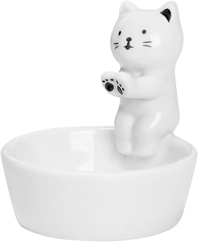Kitten Candle Holder, Cute Cartoon Cat Candlestick Handmade Scented Candle Sticks Holder Decor Cat Lover Gifts Ca-t Home Decor Candlestick (Not Included Candles)(Color:White)