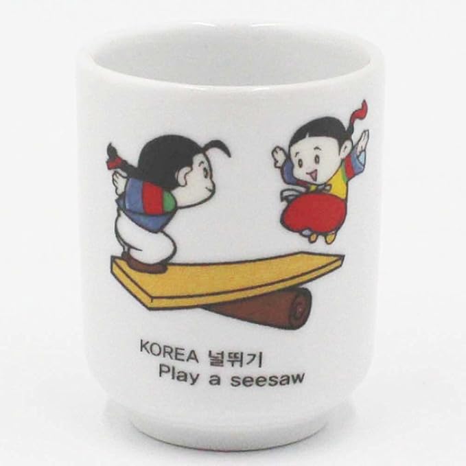 Korean Soju Shot Glass Set – 5 Piece Ceramic Pottery Cup for Whiskey Sake Vodka Alcohol Liquor w/Korea Traditional Illustration Paintings Gift Party Decoration Display Drinking Glasses