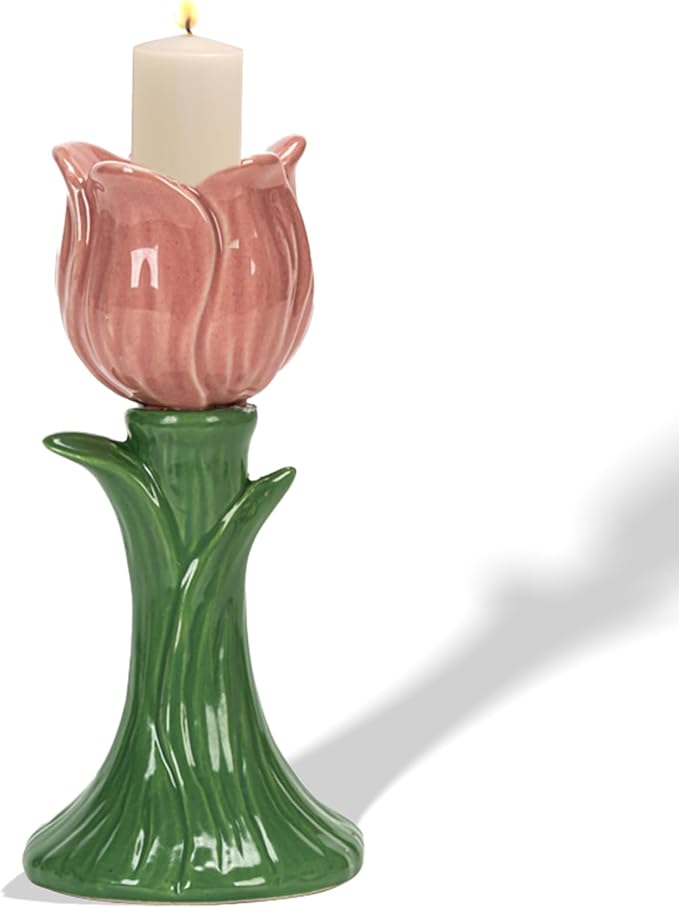 Ceramic Candlestick Holder， Candle Holder for Taper Candles,Incense, Santo Palo, Halloween Christmas Wedding Parties, Dining Room Home Decoration Display (Pink)