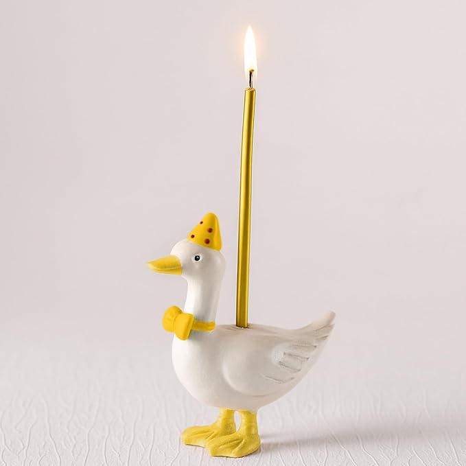 Mumufy Silly Goose Cake Candle Holders with Birthday Candle One Birthday Party Supplies Mini Cute Cake Topper Stand Candlestick for Kids Baby Shower Party Celebration, 3.15 Inch(Goose,Yellow)