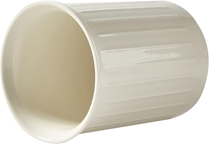 Kitchen Utensil Holder - Farmhouse Utensil Holder for Countertop - Ceramic Utensil Crock - Kitchen Decor & Housewarming Gift (White)
