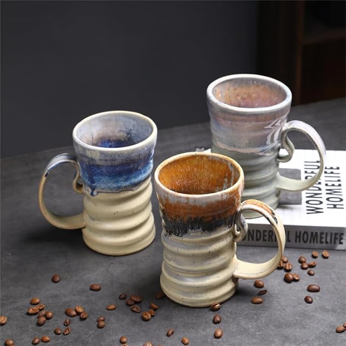 17oz Large Unique Cool Tall Handmade Ceramic Coffee Mug with Comfortable Big handle, Big Pottery Tea Mug, Artisanal Stoneware Coffee cup, Rustic Lead-free Tea Cups, Microwave safe Coffee Cup