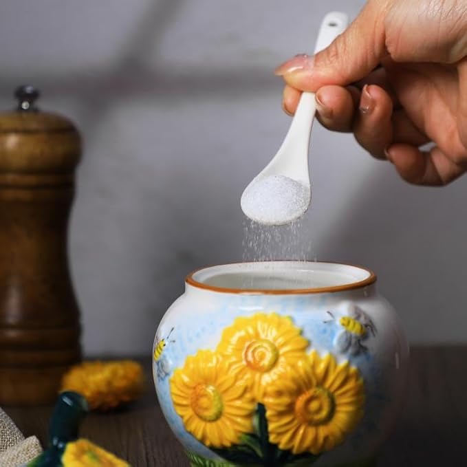 123Arts Sugar Bowl Sunflower Jar Ceramic Hand Drawn Spice Jar Storage Jar Ornament