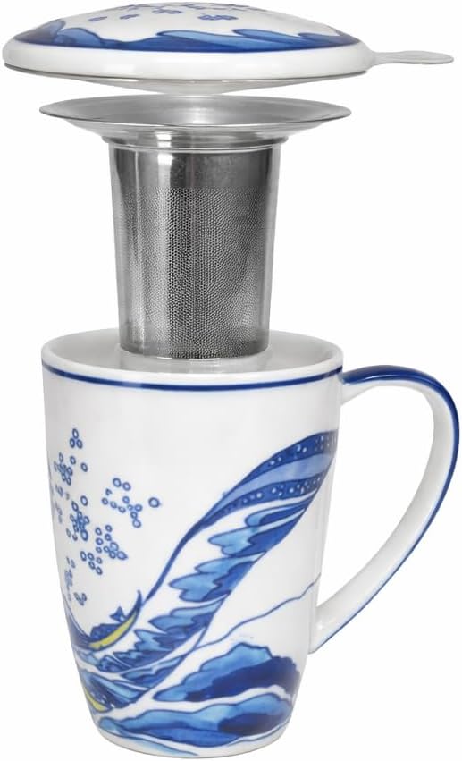 Urban Tokyo Porcelain Tea Infuser Mug with Lid, 15oz Teacup with Strainers for Loose Leaf Tea, Microwave and Dishwasher Safe Coffee Mug