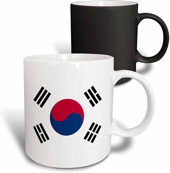 3dRose Flag of South Korea - Korean white red blue taegeuk circle black trigrams - Taiji Yinyang Taegeukgi 11oz Magic Transforming Mug