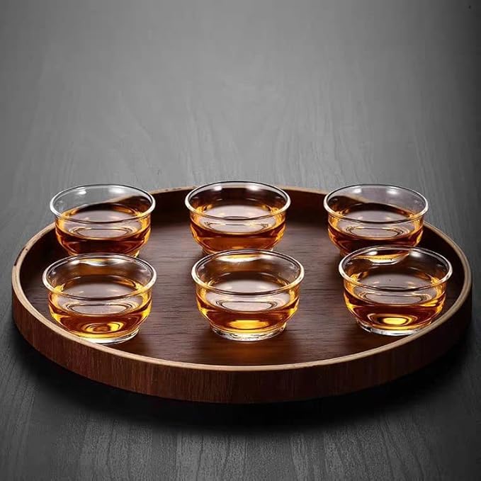 Chinese Tea Tasting Cup Set of 6, Small Glass Kung Fu Teacup, Mini Water Tumbler for Green, Oolong, Pu'er