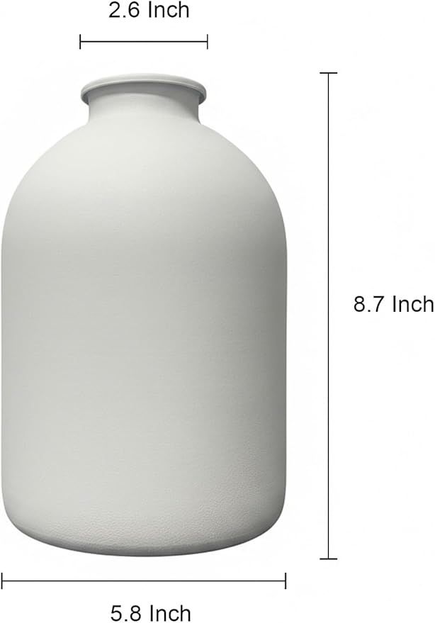 White Vase for Flowers, 8.7 Inch Large Iron Flower Vase for Centerpieces, Tall White Matte Vases for Pampas Grass, Coffee, Modern Minimalist Dining Tables, Entryway, Kitchen, Bathroom Home Decor