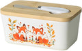 WAIT FLY Fox Ceramic Butter Dish with Bamboo Lid and Knife, 2 Sticks Butter Dish Butter Container Keeper for Kitchen Countertop, Home Decorative-Fox