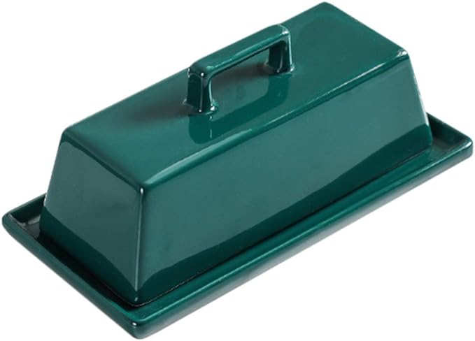 Sizikato Porcelain Butter Dish with Lid, Pure Green-7.5 inch