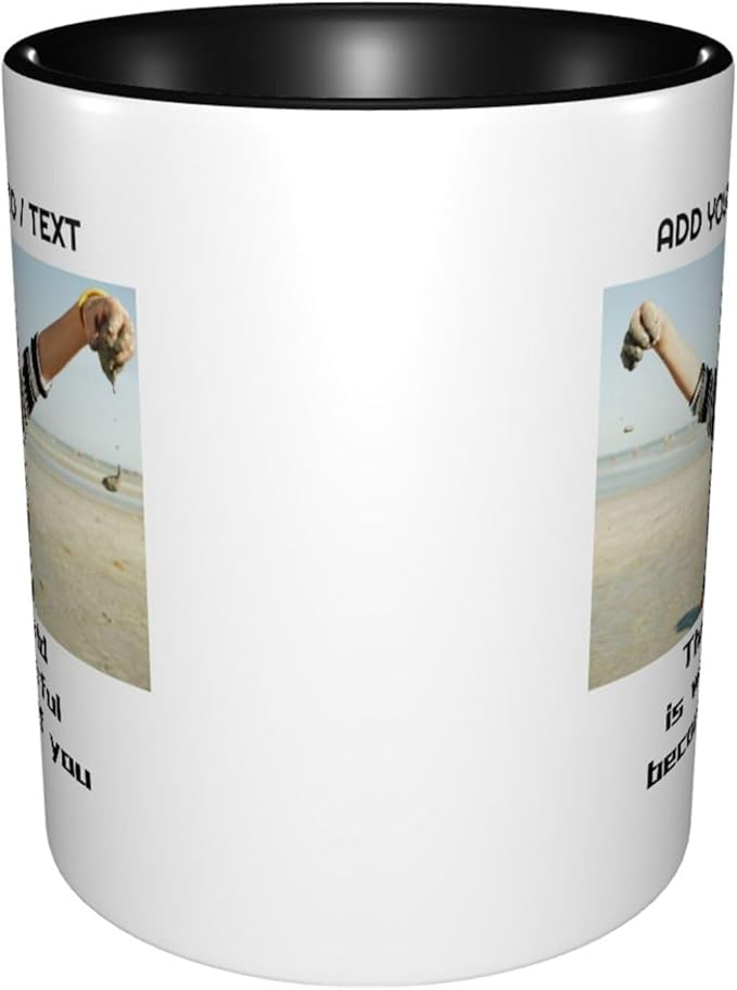 Custom Mug With Pictures, Personalized Coffee Mugs, Ceramic Coffee Cups Tea Cup for Office and Home, Add Multiple Images Funny Gift for Birthday Xmas Father & Mother Day, Black