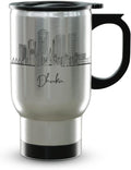 Jakarta Skyline Steel Mug, Asia Skyline 14oz Travel Mug with Handle & Lid Custom Travel Tumblers, Gift For Birthday, Spill Resistant Tumblers for Women, Personalized Tumbler