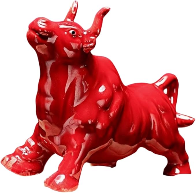 Art Sculpture/Figurine/Decorative Ceramic Struggling Bull Sculpture Asian Art Decoration Collection Ornaments - Red Head Up