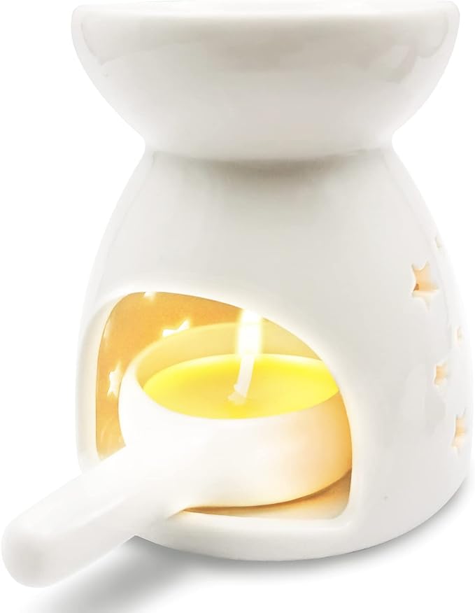 Ceramic Tea Light Candle Holder, Oil Burner for Scented Oil, Tealight Wax Warmer Decoration for Bedroom,Living Room,Balcony,Patio Tabletop Star Birthday Wedding Gift