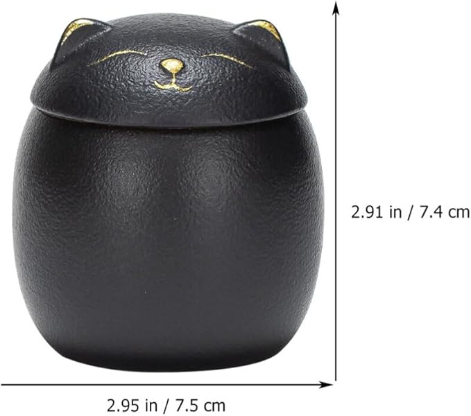 Angoily Ceramic Jar 160ml Food Storage Container Japanese Lucky Cat Maneki Canister Tea Jar With Lid for Coffee Candy Chocolate Sugar Spices Black Bulk Candy