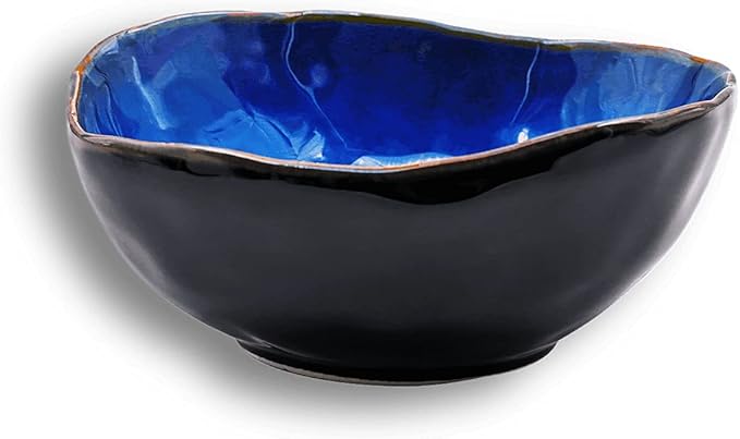 Ceramic Decorative Bowl, Blue Pottery Key Bowl, Porcelain Versatile Decor, Small Jewelry Trinket Dish with Blue Glaze for Gift Decor Entryway Bedroom (6'' Bowl)