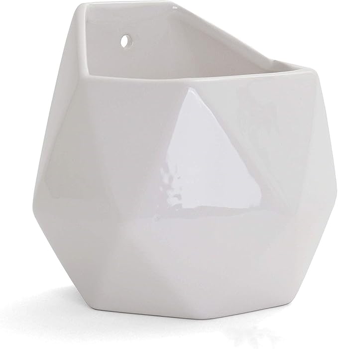 Milltown Merchants Succulent Wall Planters - Wall Vases - White Ceramic Wall Mounted Planters - Succulent Plant Pots - Hanging Vases for Living Wall (2 Pack/Geometric/White)