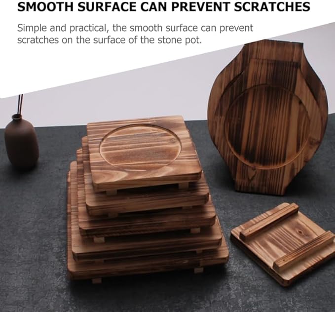 Unomor 2Pcs Heat Resistant Trivet Mats for Hot Pots and Dishes-Wooden Stone Bowl Place Mats with Rustic Charcoal Design Countertop Heat Protectors for Kitchen Use 7.87X7.87 Inches