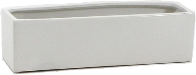 WGVI Long Rectangle Ceramic Planter Vase in White 14" x 4" x 4"H, Rectangular Box Block Terrarium Pot, Flower Arrangement, Tabletop Centerpiece, Home Decor Organization Storage Container, 1 Pc.