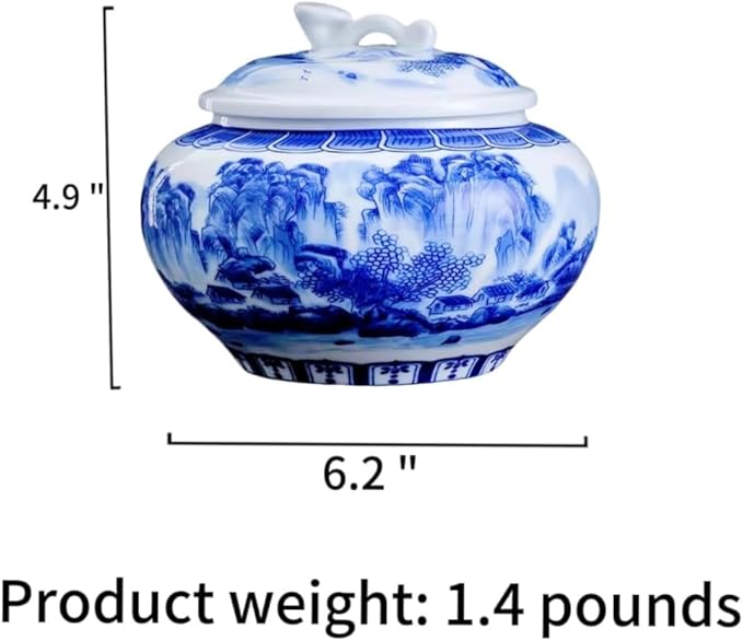 WF Large Ceramic Ginger jar, Chinese Ceramic Canister with Lid, Vintage Blue and White Kitchen Storage Jar, Versatile Container for Pantry Organization Coffee Bar Countertop Display 1000 ML
