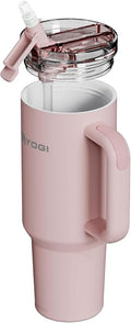 YOGI Ceramic Lined Metal Allergy Safe 40oz Tumbler with Handle and Straw Leakproof Flip & Sip Lid Vacuum Insulated Stainless Steel Travel Cup for Iced Coffee Water and All-Day Hydration 40oz Peonypink
