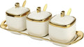 Spice Jars,Ceramic Spice Containers Kitchen Sugar Salt Condiment Jars Jars set with Lids and Spoons (White)