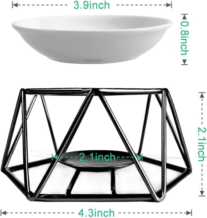 SXCHEN Delicate Romantic Hexagon Shaped Geometric Design Ceramic Tealight Candle Holder Oil Burner, Essential Oil Incense Aroma Diffuser Furnace Home Decoration Stylish Design Black Metal
