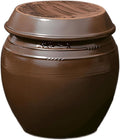 Earthenware Onggi Korean Traditional Clay Jar Ceramic Canister/Handmade Food Sauce Storage Container for Tea, Coffee Bean, Salt/Breathing Clay Pot Kimchi Fermentation Crock (5L(1.3 gal))