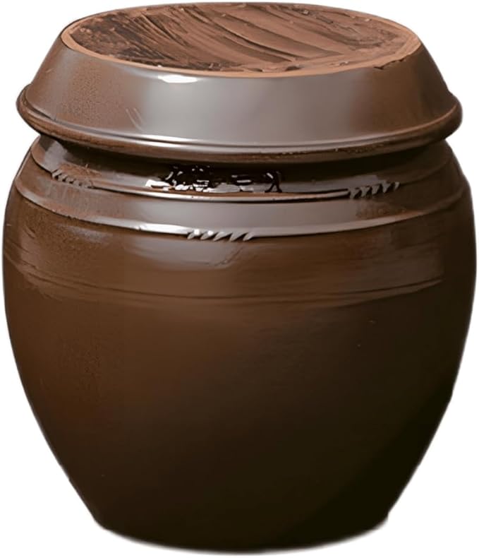 Earthenware Onggi Korean Traditional Clay Jar Ceramic Canister/Handmade Food Sauce Storage Container for Tea, Coffee Bean, Salt/Breathing Clay Pot Kimchi Fermentation Crock (5L(1.3 gal))
