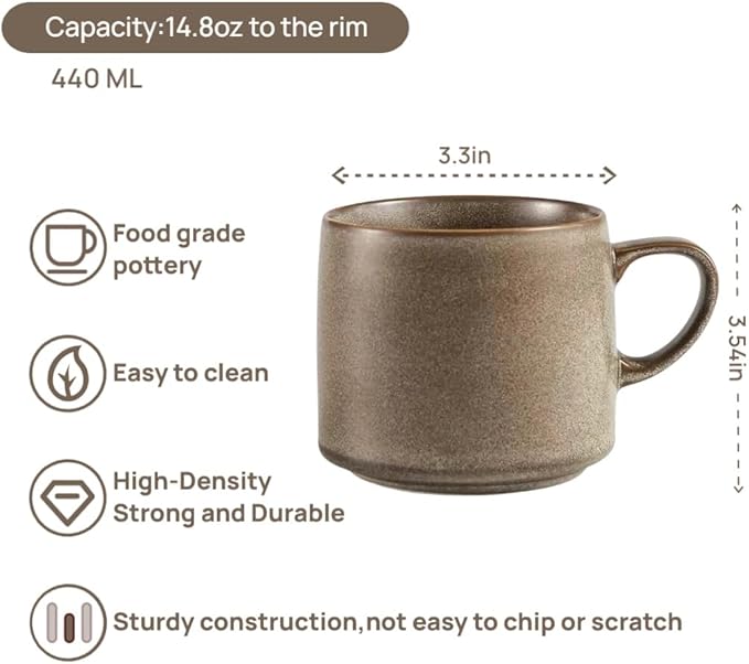 12oz Japanese Minimalistic Asian Aesthetic Rustic Handmade Ceramic Pottery Coffee Mug, Lead-Free Glaze Artisanal earthen Tea Mug, Sturdy Tea cup with handle, Handmade stoneware mugs for office (Gray)