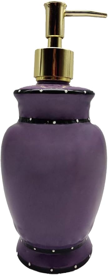 ACK Ceramic Hand Painted Tuscany Purple Ruffle Refillable Soap/Lotion Dispenser, Lotion Jar, Kitchen Décor, Bathroom Décor