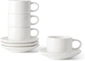 DOWAN 2.5 Ounce Porcelain Stackable Espresso Cups with Saucers Set of 4, White Espresso Cups for Home, Office and Cafe Use