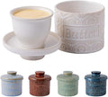 TEATALK Ceramic French Butter Crock - Vintage Relief Pattern Butter Keeper with Water Seal, 6.7oz Creamy White Butter Dish for Fresh Spreadable Butter, Farmhouse Kitchen Decor & Gift