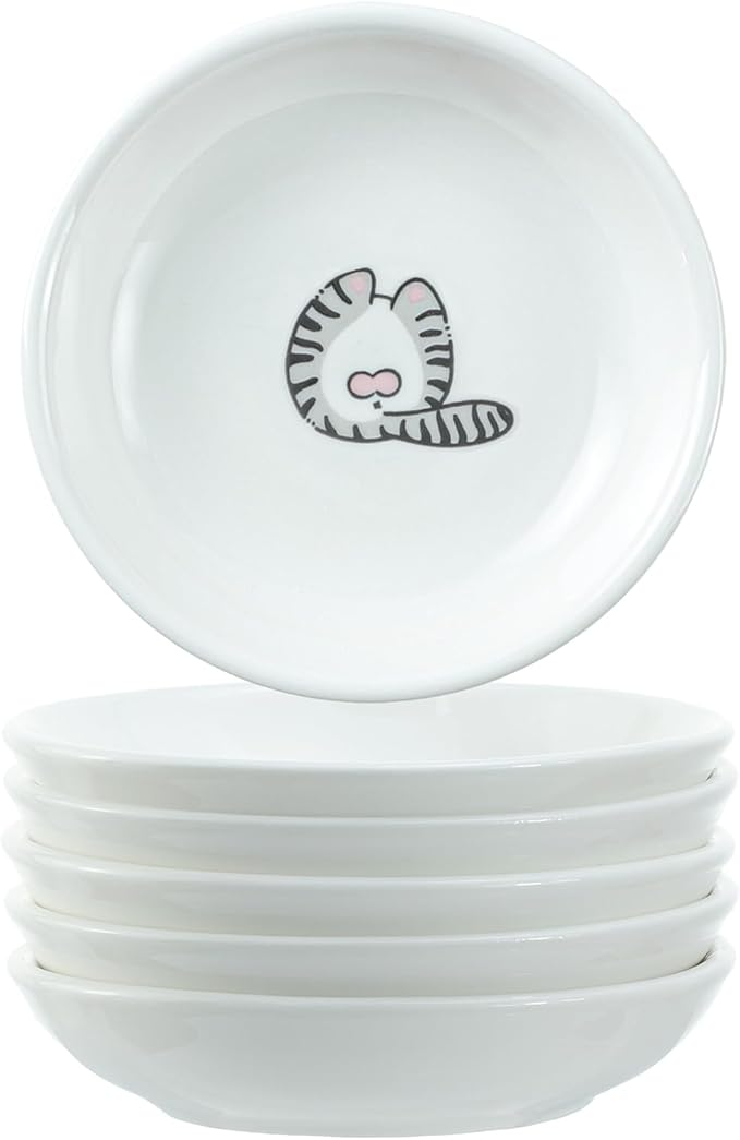 SOCOSY Super Cute Funny Cat Butts Ceramic Sauce Dish/Seasoning Dish/Sushi Soy Dipping Bowl/Appetizer Plates/Serving Dish for Kitchen Home(Set of 6)