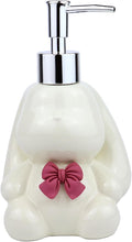 Cute Rabbit Ceramics Countertop Soap Dispenser, 11oz/320ml Elegant Long Eared Rabbit Design Hand Dish Lotion Dispenser for Kitchen, Bathroom and Bedroom (White)