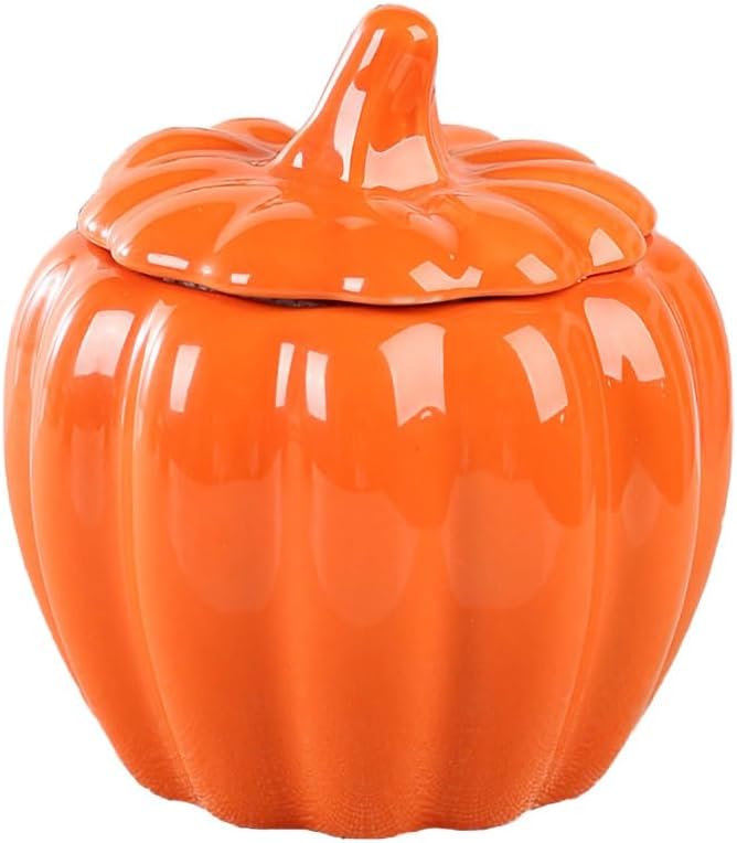 WAIT FLY Pumpkin Shape Airtight Ceramic Canister Tea Canister Tea Storage Food Storage Jar for Tea, Coffee, Spices, Sugar, Cookies, Pickle, Cereals-Orange-7 OZ
