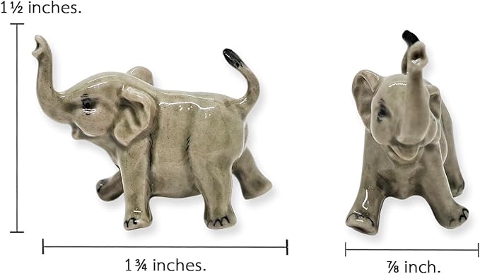 ChangThai Design Tiny 1¾" Light Gray Baby Elephant Walk Lift Trunk Figurine - Miniature Hand Made Painted Ceramic Asian Elephants Cute Wild Animals Porcelain Decorative Collectible Figures Décor Gifts