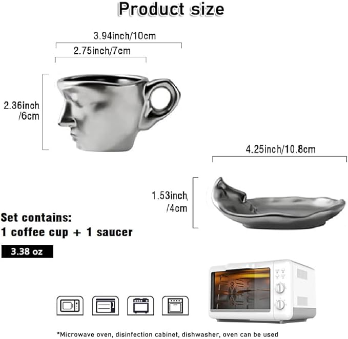 Abstract art teacup kissing lover stereo face sculpture coffee cup, 260ml ceramic coffee cup saucer(8.8oz)