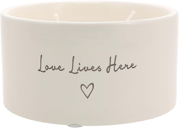 Pavilion Gift Company - Love Lives Here - 10 oz Soy Wax Ceramic Vessel Candle Housewarming Apartment-Warming Gift Present Neutral Home Decor