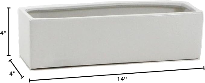 WGVI Long Rectangle Ceramic Planter Vase in White 14" x 4" x 4"H, Rectangular Box Block Terrarium Pot, Flower Arrangement, Tabletop Centerpiece, Home Decor Organization Storage Container, 4 Pcs.